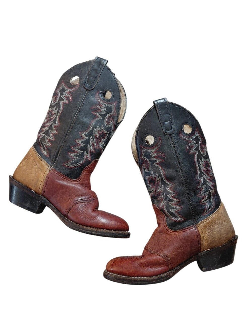 Vintage Double H Two-Tone Cowboy Boots Size 9 Black, Brown & Tan Western Boots